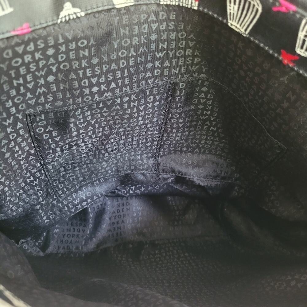 Kate Spade Jade Drive Bon Birdcage Tote Bag Novelty Print Black White Kitschy - Picture 5 of 13